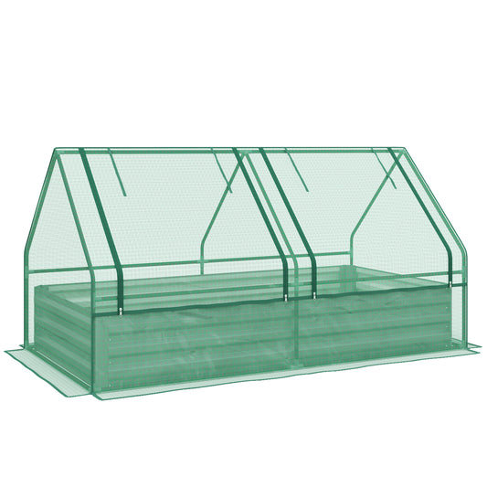 6' x 3' Metal Planter Box with Cover, Raised Garden Bed with Mini Greenhouse for Herbs, Vegetables, Green and Dark Grey