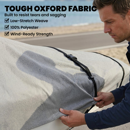 20-21 Ft Trailer Boat Cover, 3000mm Waterproof Universal Boat Cover with Quick-Fasten Buckles, Light Grey