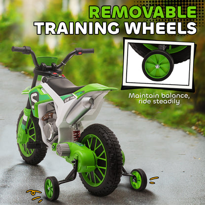 Aosom Kids Dirt Bike Battery-Powered Ride-On Electric Motorcycle with Charging 12V Battery, Training Wheels Green