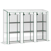 Lean-to Greenhouse with 3 Tier Shelves, Mini Greenhouse with 3 Roll-Up Doors for Indoor Outdoor, White