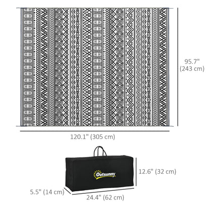 Reversible Outdoor Rug Waterproof Plastic Straw RV Rug with Carry Bag, 8' x 10', Grey and Cream White Boho