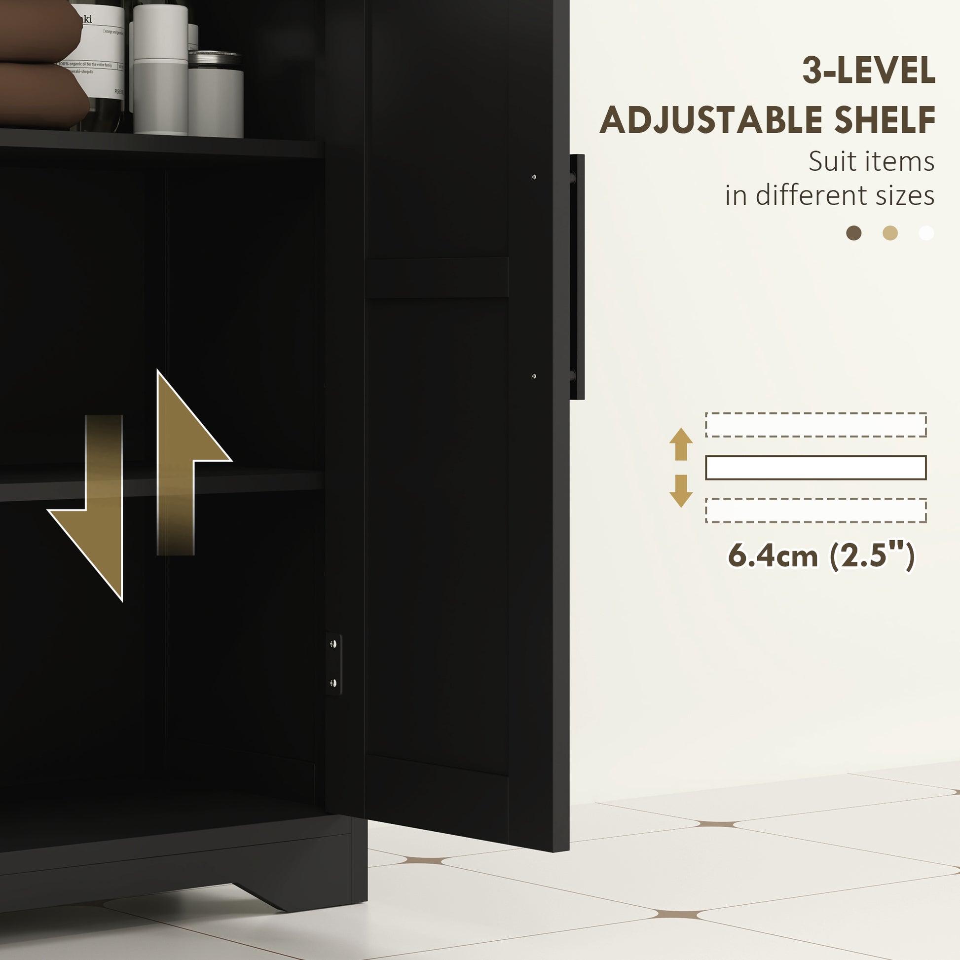 Bathroom Floor Cabinet, Farmhouse Bathroom Storage Cabinet with Adjustable Shelf, Black