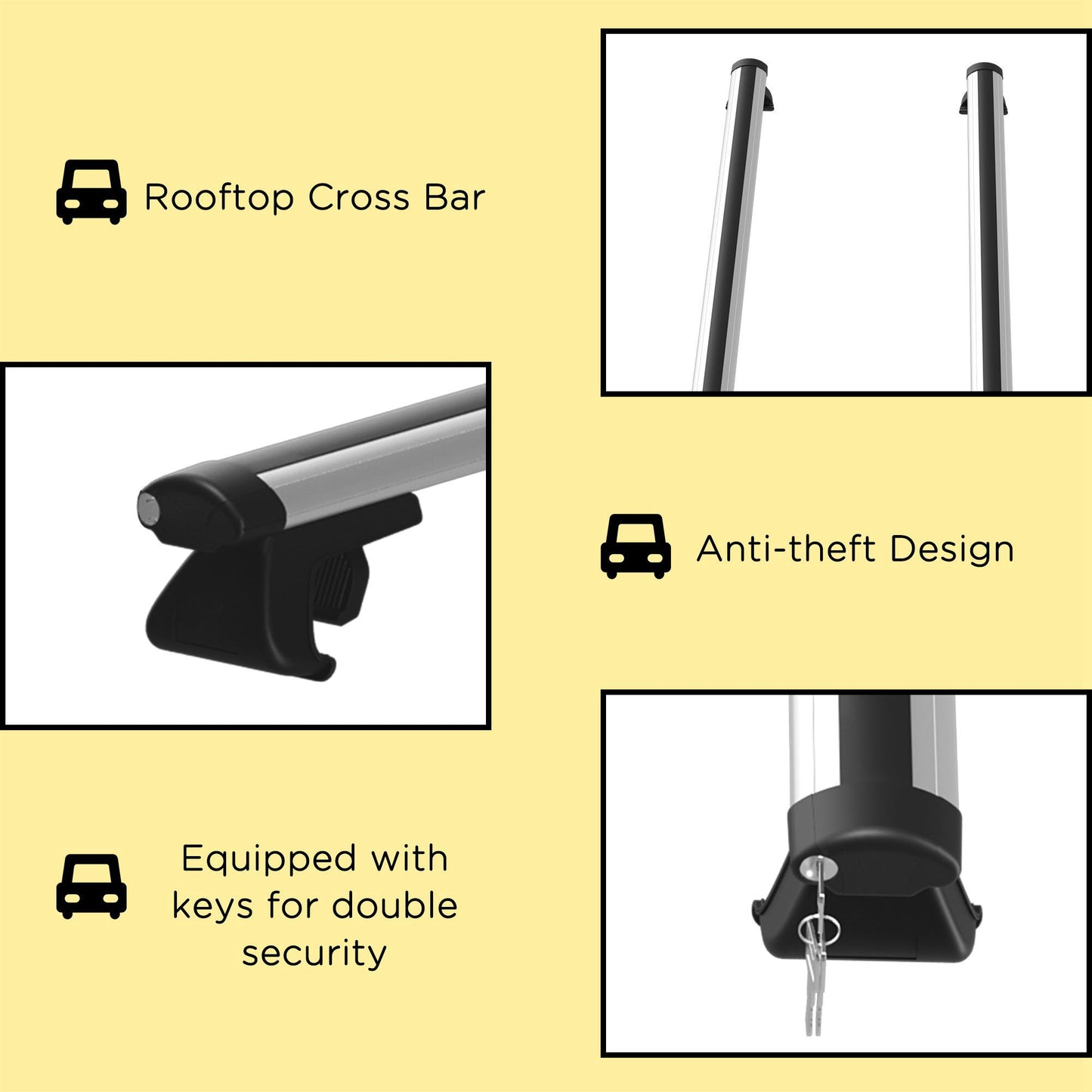 2pc Roof Rack Car Roof Top Lockable Aluminum Cross Bars Adjustable Baggage Luggage Carrier, Silver (49")