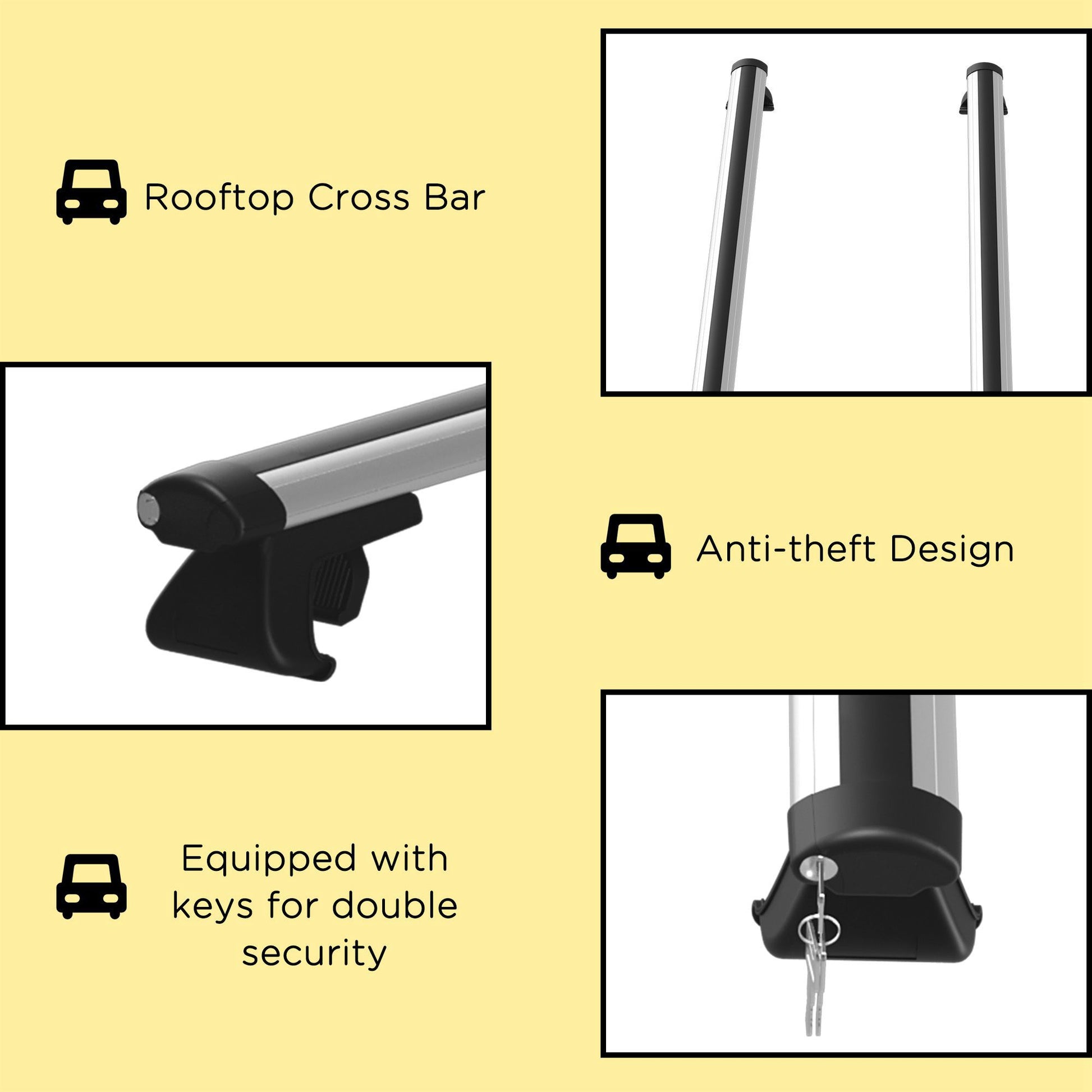 2pc Roof Rack Car Roof Top Lockable Aluminum Cross Bars Adjustable Baggage Luggage Carrier, Silver (49")