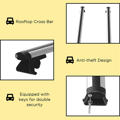 2pc Roof Rack Car Roof Top Lockable Aluminum Cross Bars Adjustable Baggage Luggage Carrier, Silver (49")