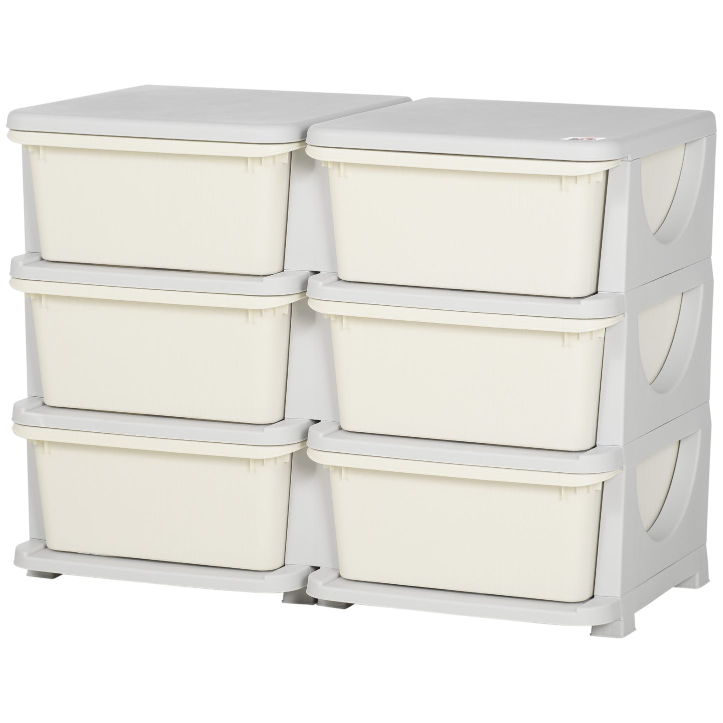 Qaba 3 Tier Kids Toy Organizer and Storage Bins with 6 Plastic Drawers, Cream White