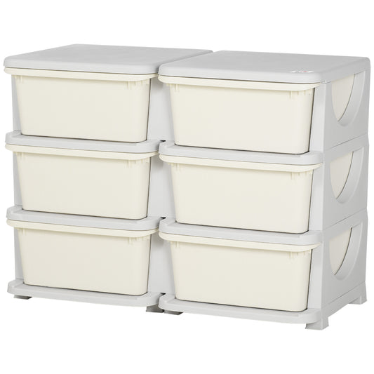 Qaba 3 Tier Kids Toy Organizer and Storage Bins with 6 Plastic Drawers, Cream White