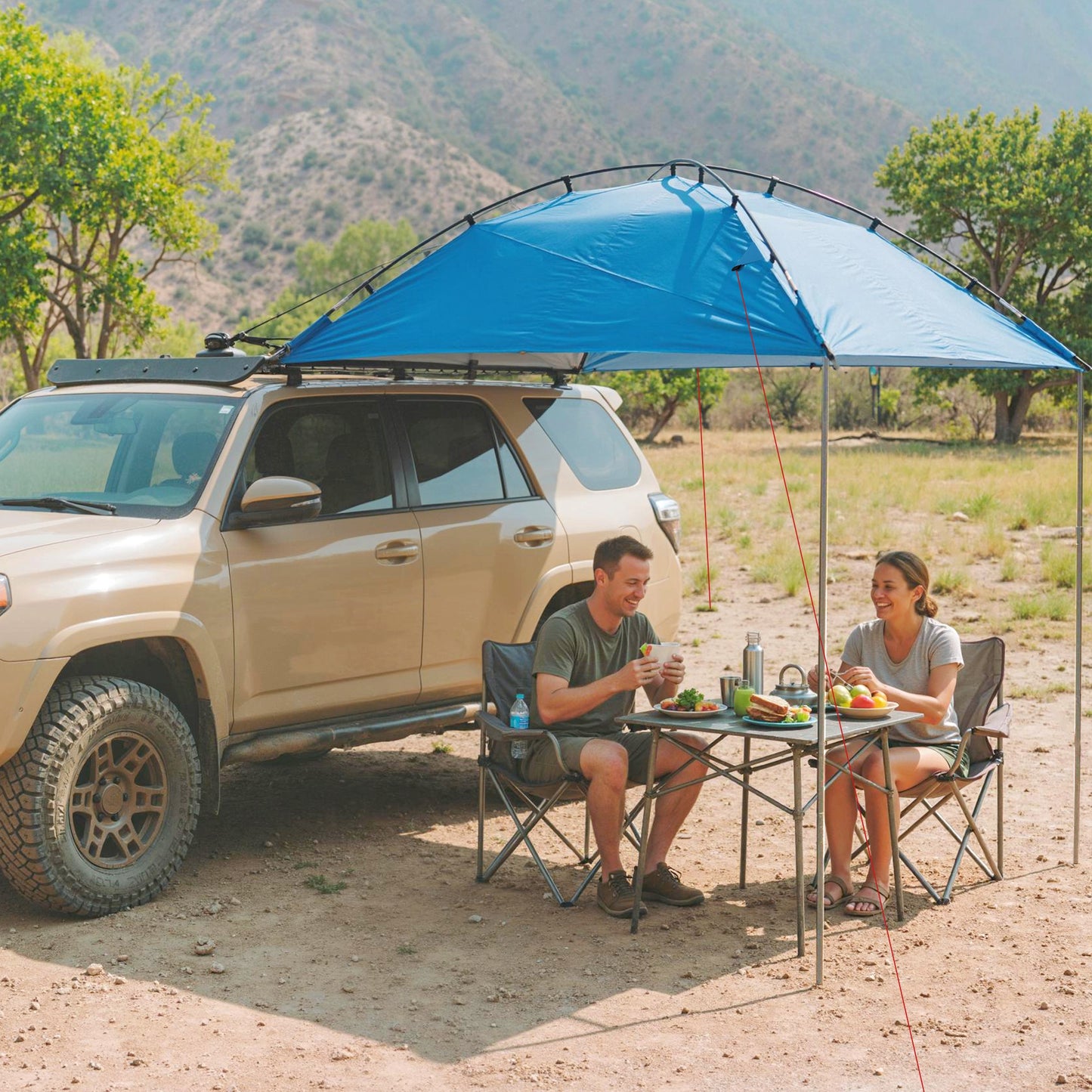 Car Awning Camping Tailgate Tent for SUV, 3000mm Waterproof Car Side Awning with Carry Bag, Light Blue
