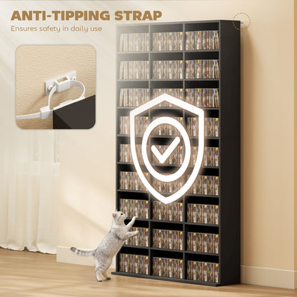 Media Storage Cabinet, 9-Tier DVD Shelf with 21 Adjustable Shelves, Holds 835 CDs, 500 DVDs or 640 Blu-rays, Black