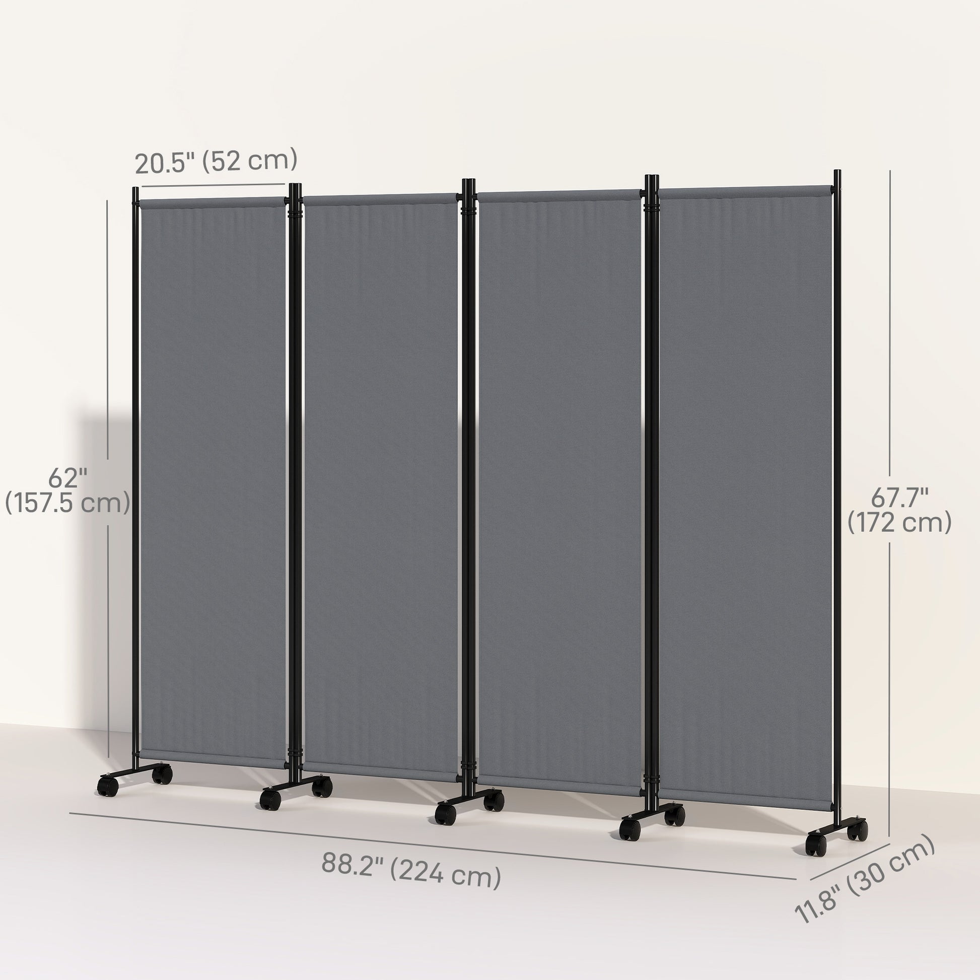 Folding Room Divider with Castor Wheels, Rolling Privacy Screen for Home Office Bedroom, 5.6ft Tall