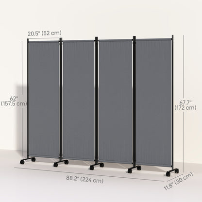 Folding Room Divider with Castor Wheels, Rolling Privacy Screen for Home Office Bedroom, 5.6ft Tall