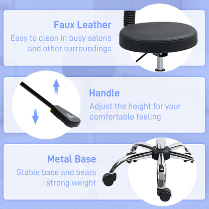 Adjustable Rolling Stool with Removable Backrest, Faux Leather Swivel Stool Chair for Salon Spa, Bar, Massage, Black
