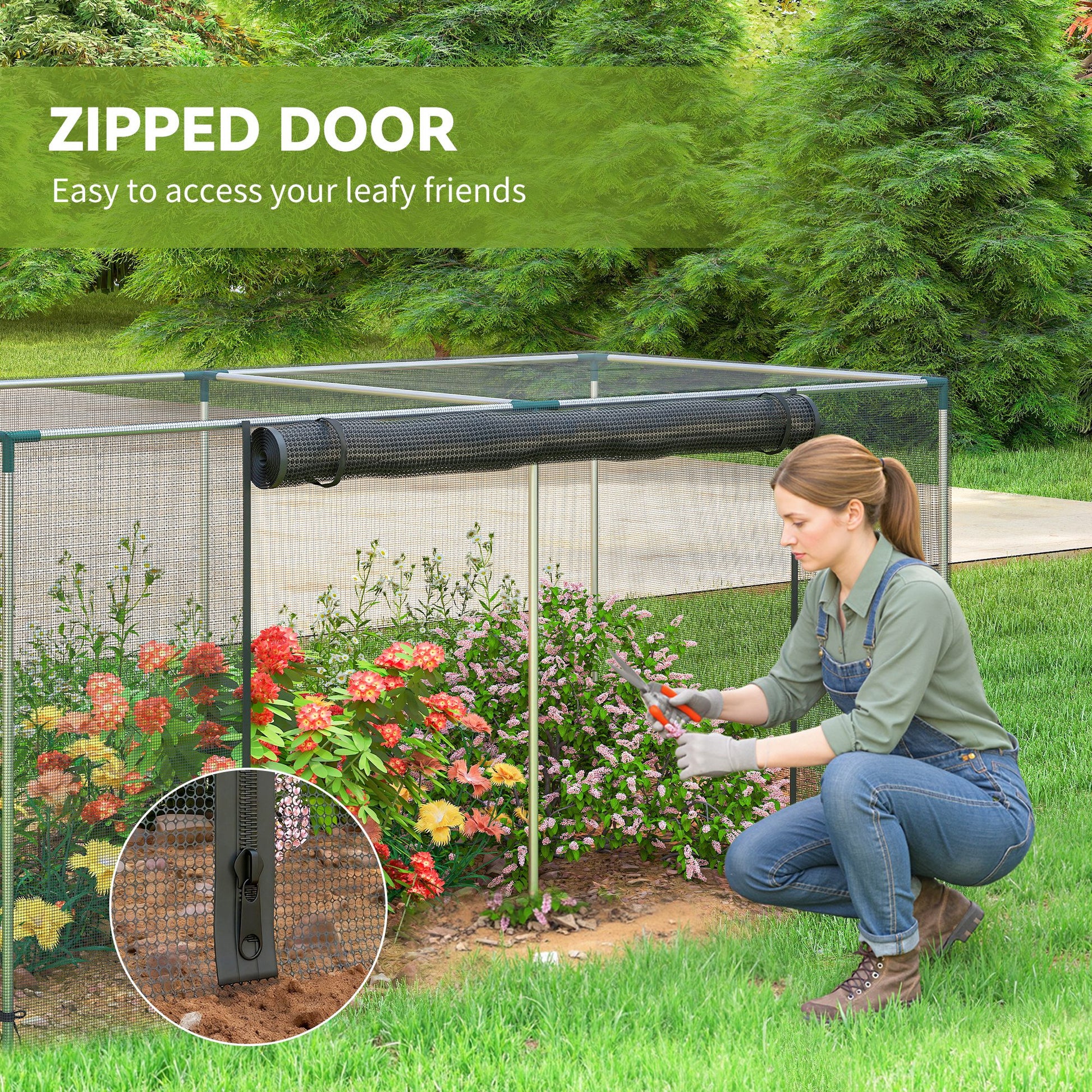 Galvanized Steel Crop Cage, Plant Protection Tent with Zippered Door, 8' x 4', Black
