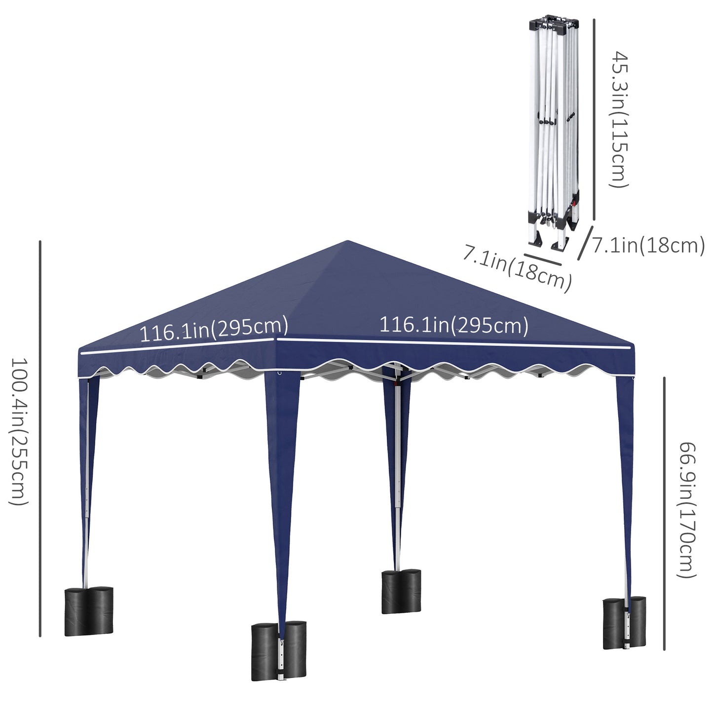 10' x 10' Pop Up Canopy Tent with Sand Bags, Instant Shelter with Adjustable Height and Carry Bag, Garden Outdoor Party Tent, Blue