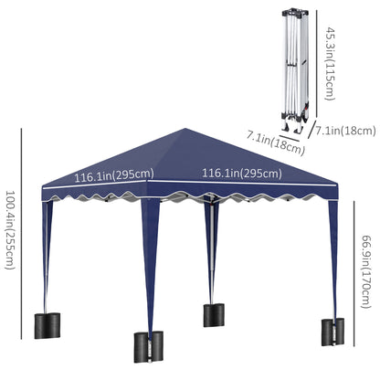 10' x 10' Pop Up Canopy Tent with Sand Bags, Instant Shelter with Adjustable Height and Carry Bag, Garden Outdoor Party Tent, Blue