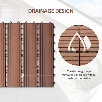 11 Pcs Plastic Interlocking Deck Tiles, 12" x 12" Non-slip Flooring Tiles for Indoor Outdoor Patio Balcony, Light Brown