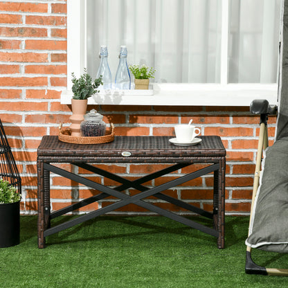 Patio Wicker End Table, Outdoor PE Rattan Side Table, with Plastic Board Under the Full Woven Table Top for Patio, Garden, Balcony, Mixed Brown