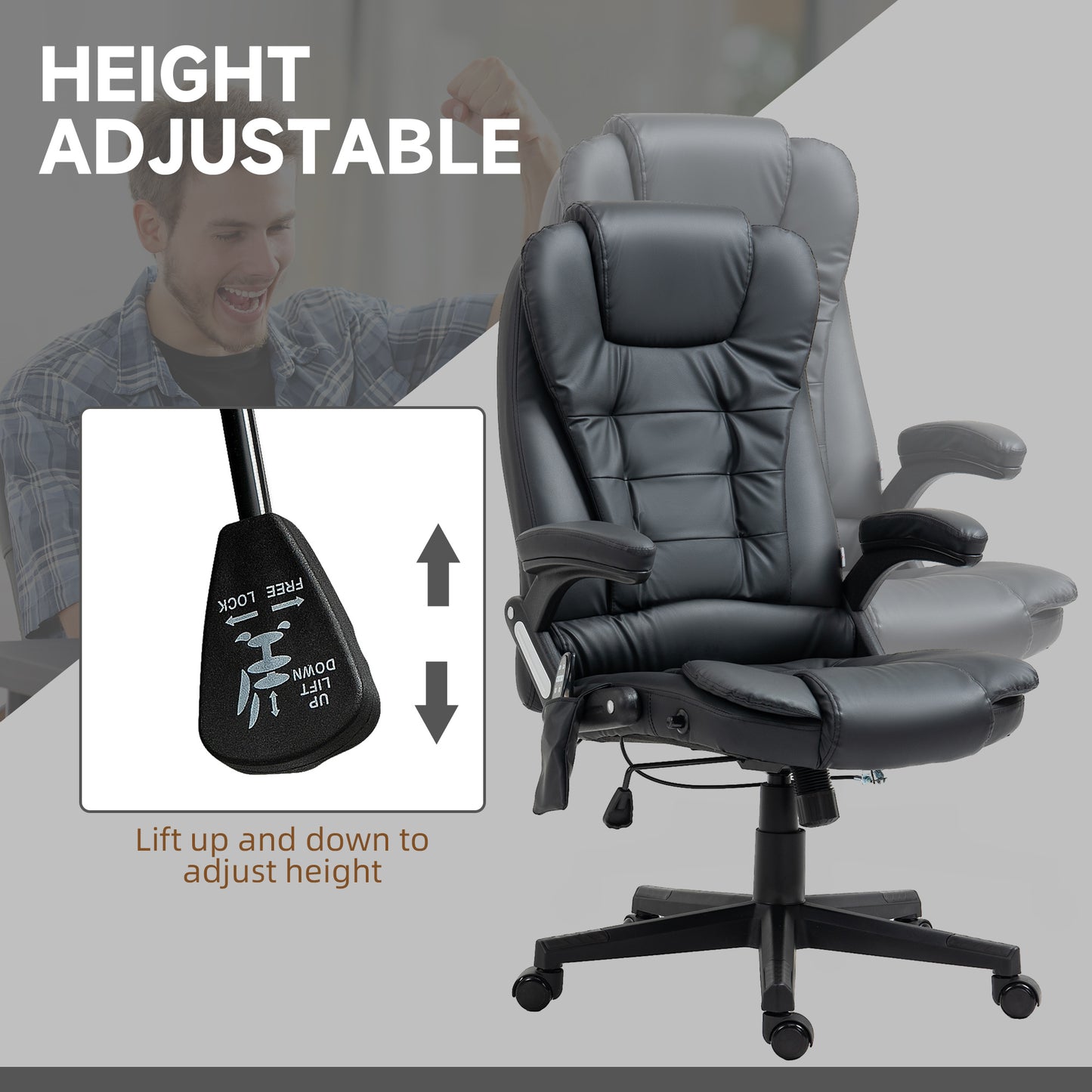 Executive Massage Chairs Heated High Back Reclining Office Chair Swivel Leather Adjustable Vibrating Furniture Black