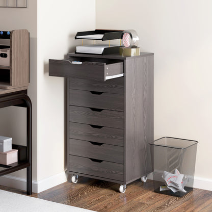 7-drawer Vertical File Cabinet for Home Office, Storage Cabinet with Wheels, 18.7"x15.6"x35.4", Grey Wood Grain