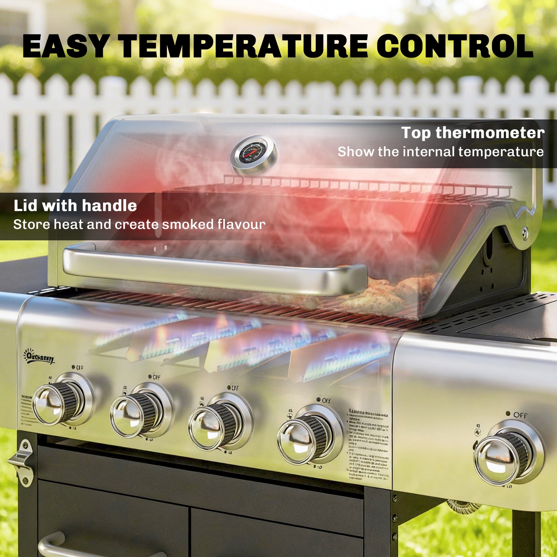 4 Burner Propane Gas Grill with Side Burner, 53,000 BTU BBQ Grill with Cast Iron Grates, Wheels, Warming Rack, Cabinet