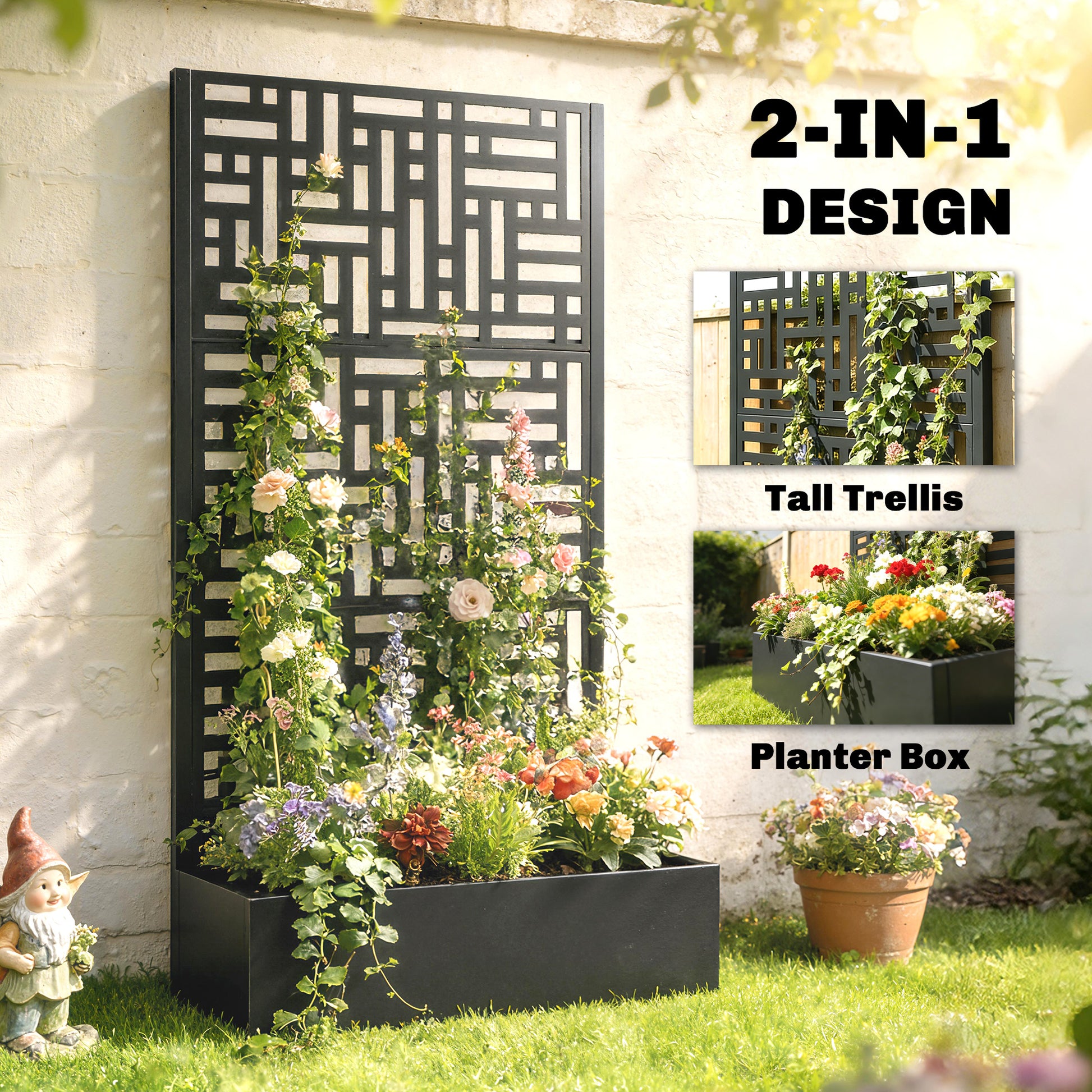 Galvanised Raised Garden Bed with Trellis, 71" Tall Metal Planter Box with Privacy Screen and Drainage Holes