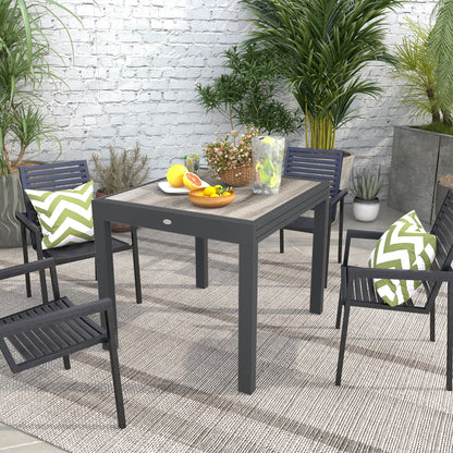 Extendable Dining Table, Rectangular Patio Outdoor Table with Aluminum Frame and Plastic Board Tabletop for Lawn, Grey