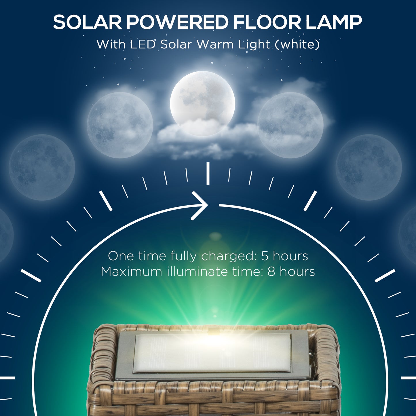 Wicker Solar Outdoor Lamp, Decorative Floor Lamp with Auto On/Off LED Lights, IP44 for Patio, Porch, Pathway, Sand