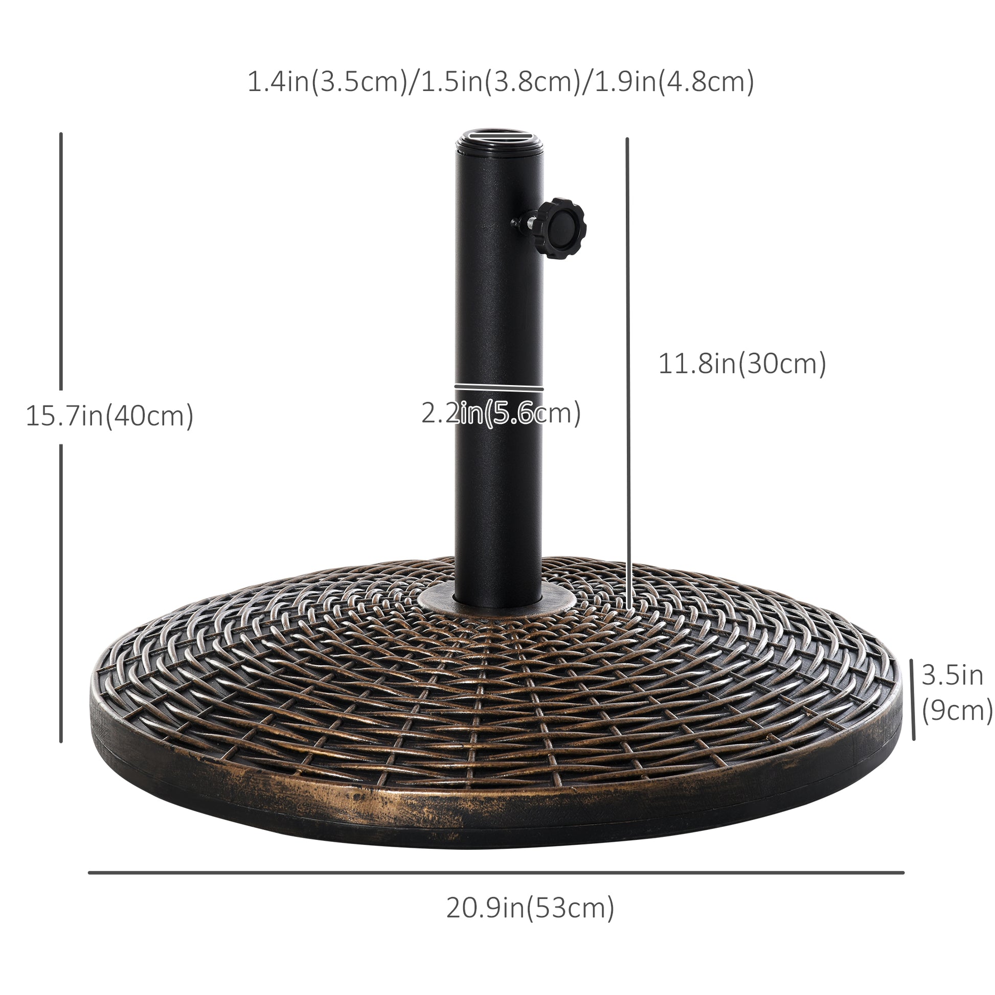 55 lbs Round Cement Patio Umbrella Base 21" Heavy Duty HDPE Parasol Umbrella Stand Holder with Rattan Design for Patio, Outdoor, Backyard, Bronze