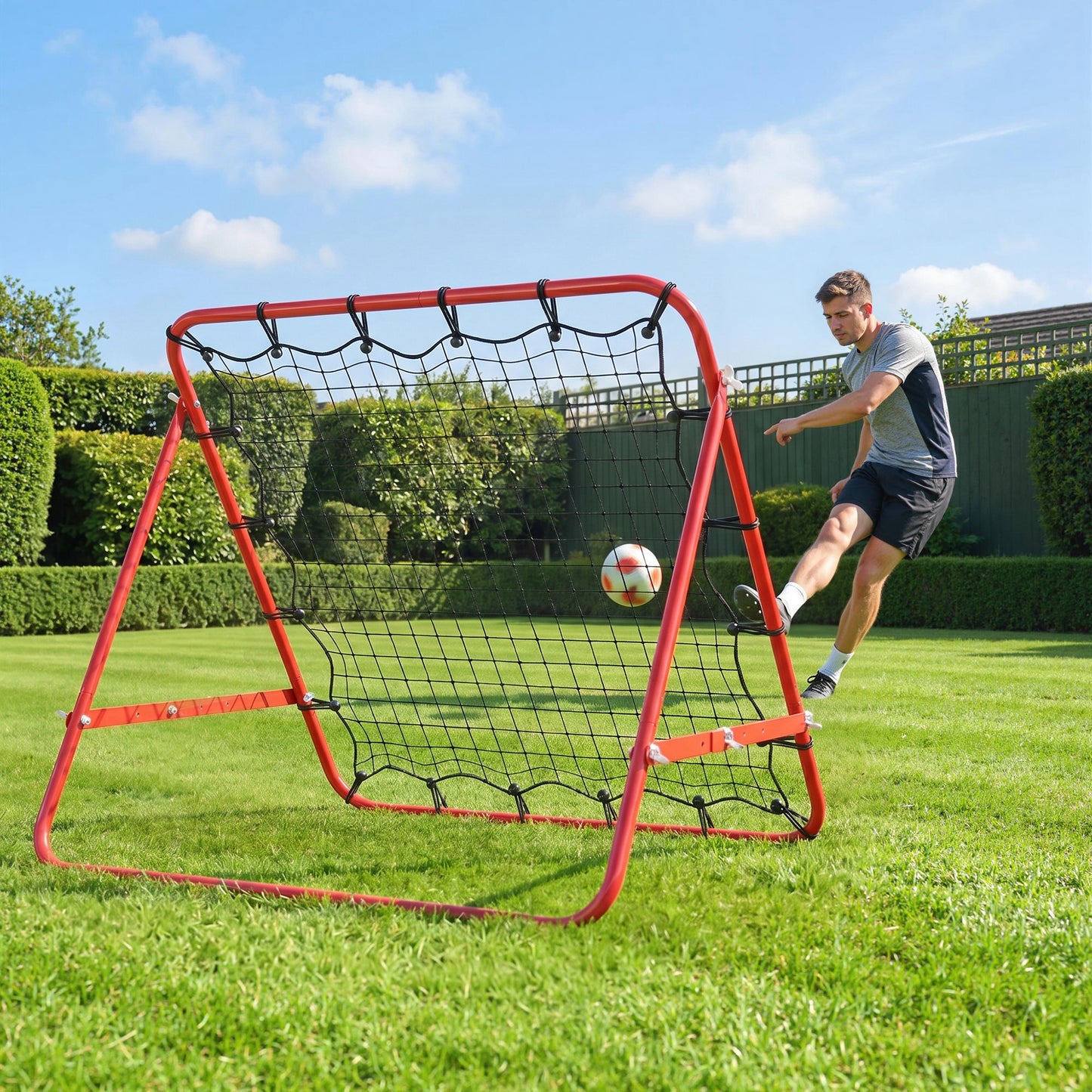 Volleyball Rebounder Net Football Training Aid Kickback Target Play Red