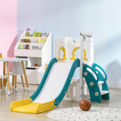 Qaba 5 in 1 Toddler Slide with Basketball Hoop, Climber, Telescope, Storage Basket, for 1-3 Years Kids Indoor Use, Yellow