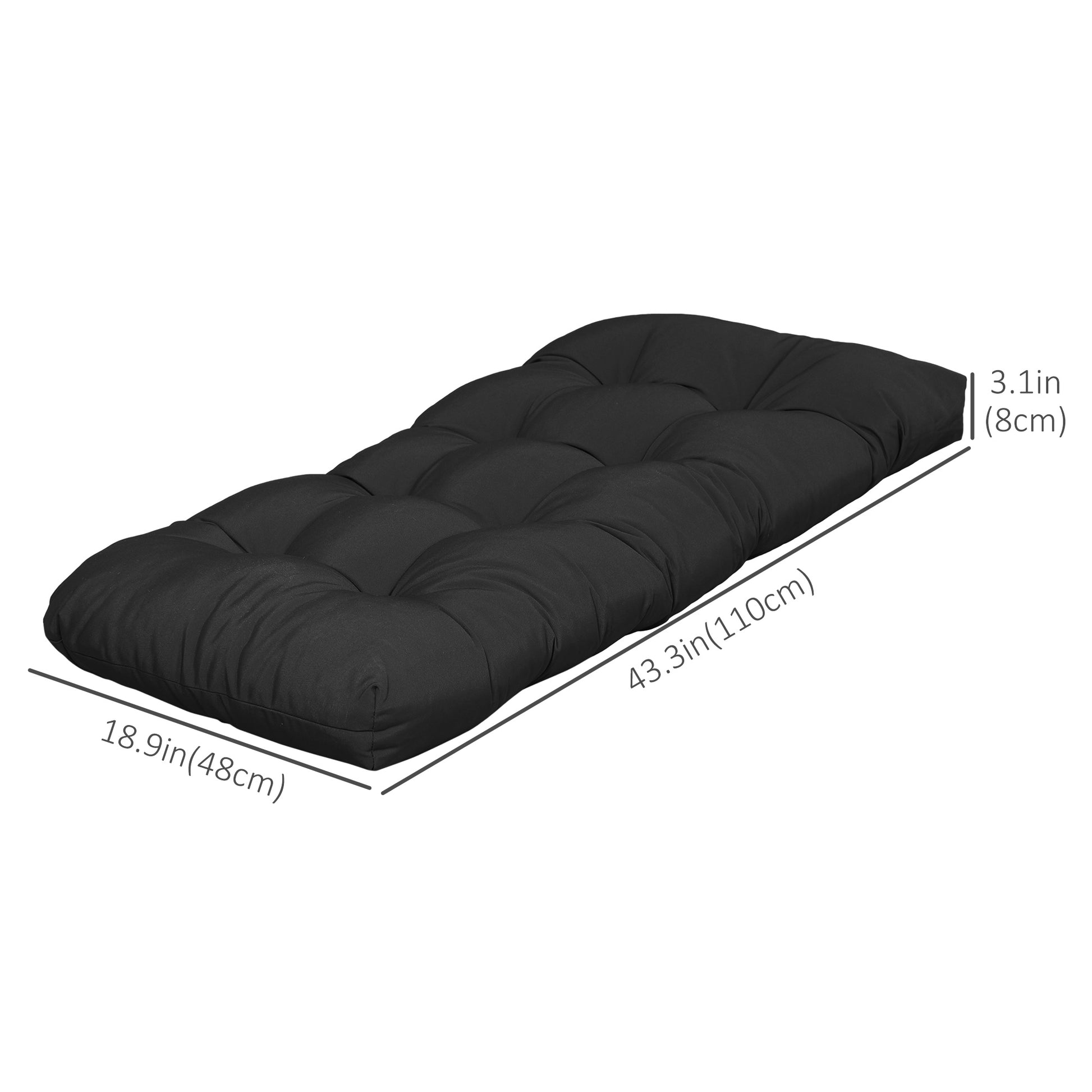 Set of 2 Patio Bench Replacement Cushions, 2 Seater Outdoor Loveseat Cushion Seat Pad, 43" x 19" x 3", Black