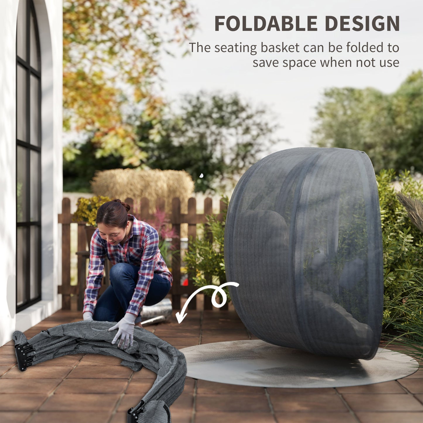 Double Egg Chair with Stand, 2 Person Hanging Swing Egg Chair with Cushion, Pockets, Grey