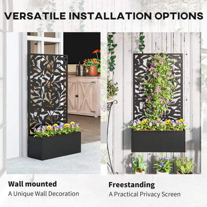 Raised Garden Bed with Trellis, Outdoor Privacy Screen with Planter Box, 24" x 9.1" x 44.5", Black