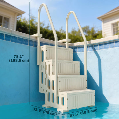 Swimming Pool Ladder Adjustable for Above Ground Pools w/ Non-Slip Steps & Dual Handrails 4-Step Cream White