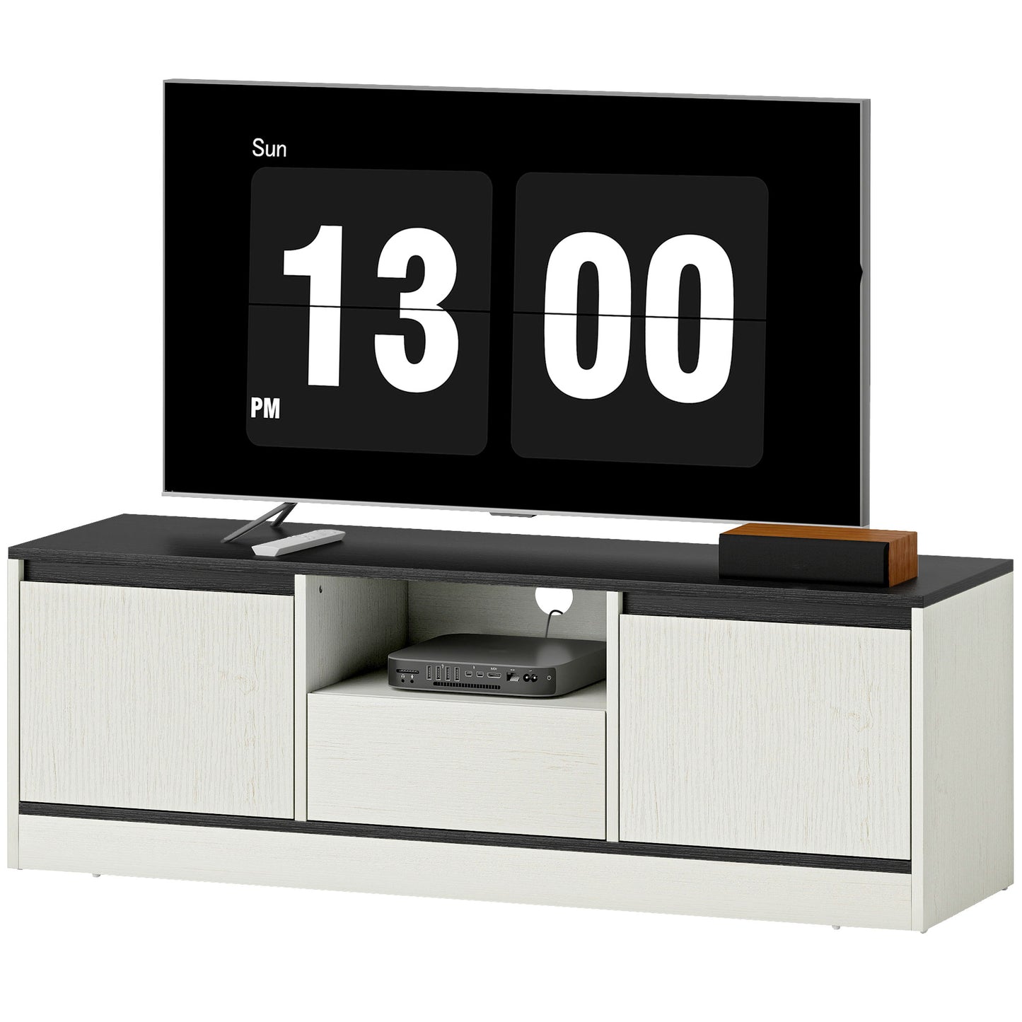 TV Stand for 43-55 Inch TV, Entertainment Center w/ Cabinets, Shelf, Drawer and Cable Management for Living Room, White