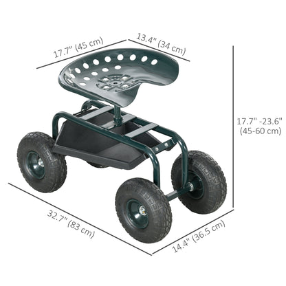 Garden Cart Garden Seat on Wheels with Tool Tray, 360° Swivel and Height Adjustable Seat, for Patio and Yard