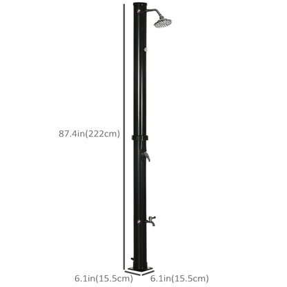 7.3FT 5.3 Gallon Solar Heated Shower, 2-Section Outdoor Shower with Shower Head, Foot Shower, Temperature Display for Backyard, Poolside, Spa, Beach, Black