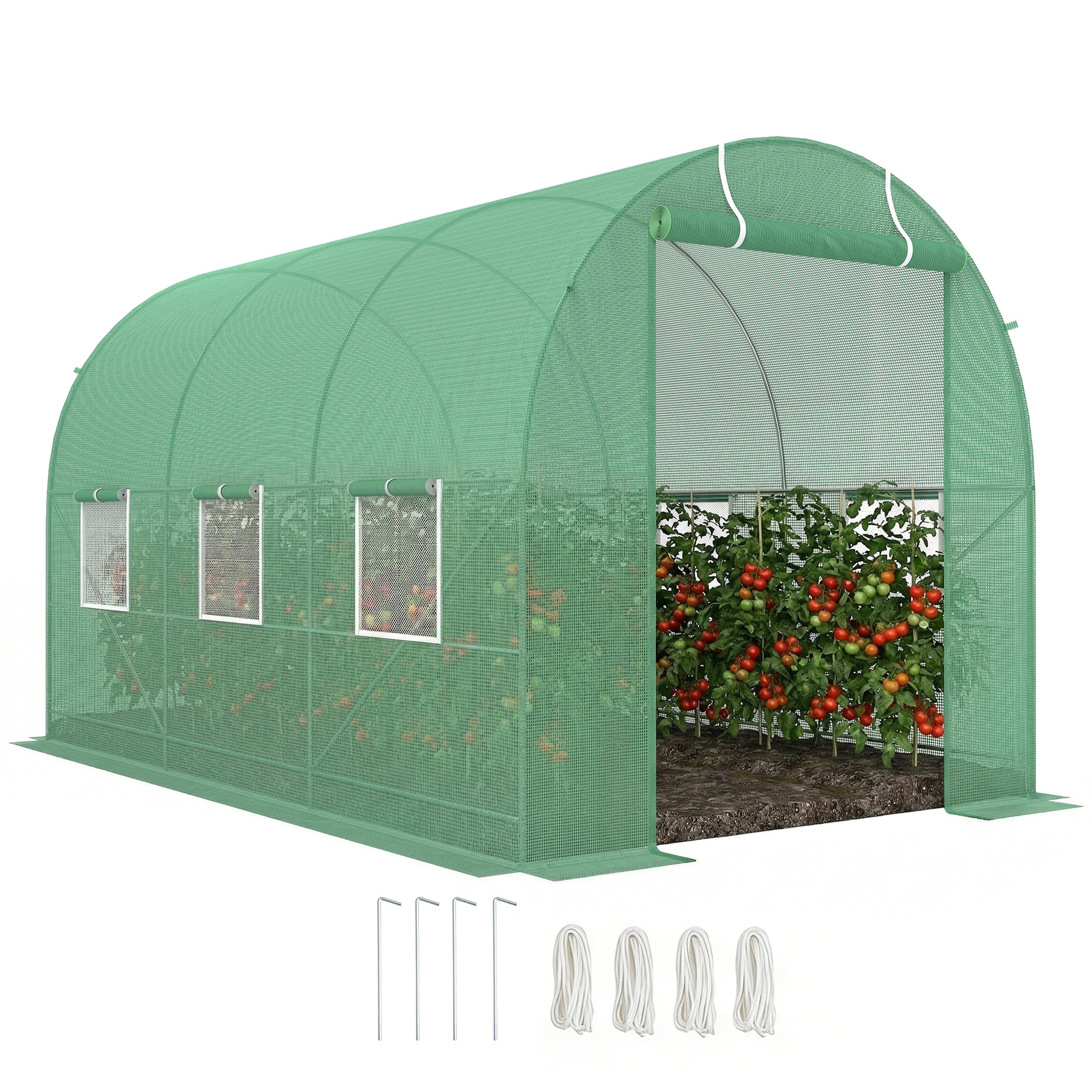 11.5' x 6.6' x 6.6' Walk-in Tunnel Greenhouse Garden Plant Seed Growing Warm House Outdoor Hot House w/ Roll Up Door, Windows, PE Cover Green