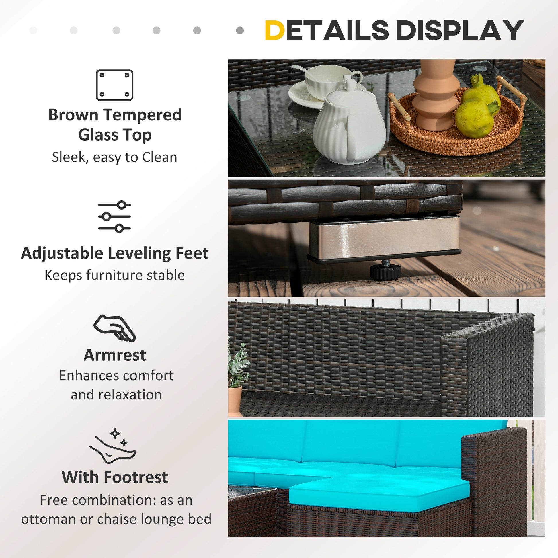 3 Pieces Patio Furniture with Soft Cushions, Patio Corner Sofa Sets with a Coffee Table, Ideal for Balcony, Patios, Backyards, Turquoise