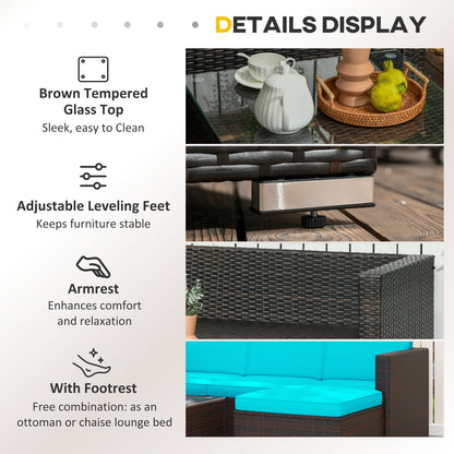 3 Pieces Patio Furniture with Soft Cushions, Patio Corner Sofa Sets with a Coffee Table, Ideal for Balcony, Patios, Backyards, Turquoise