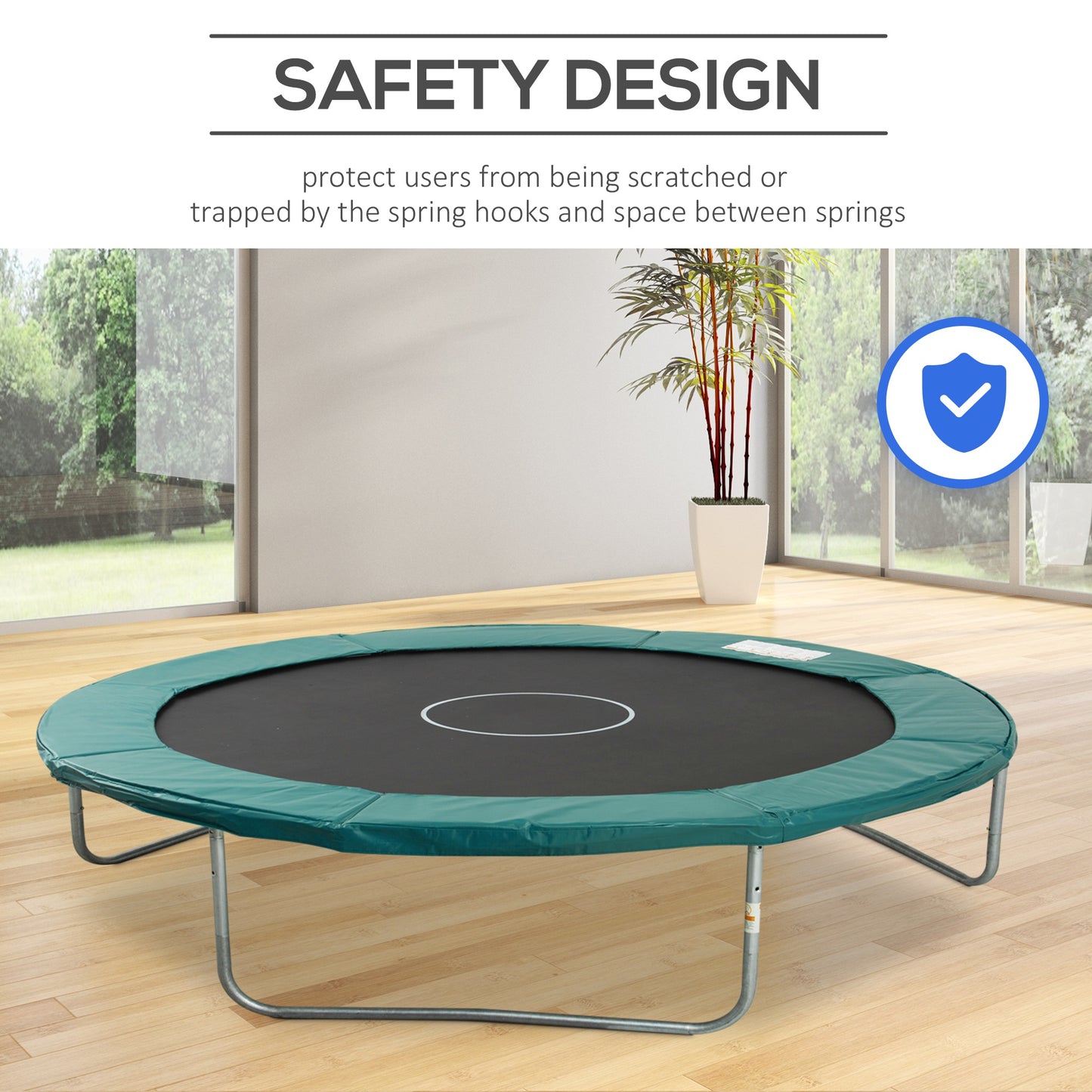 Soozier Trampoline Pad, 14FT Replacement Trampoline Safety Pad Mat Spring Cover, Water-Resistant, UV-Resistant, Tear-Resistant, No Holes for Pole, Green