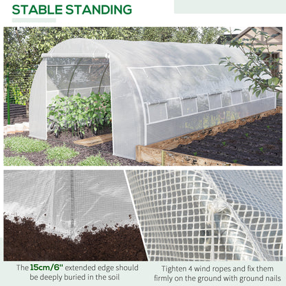 20'x10'x6.6' Tunnel Greenhouse with UV-Resistant Cover, Zippered Door and 12 Roll-up Windows, Outdoor Green House for Garden Plant, White