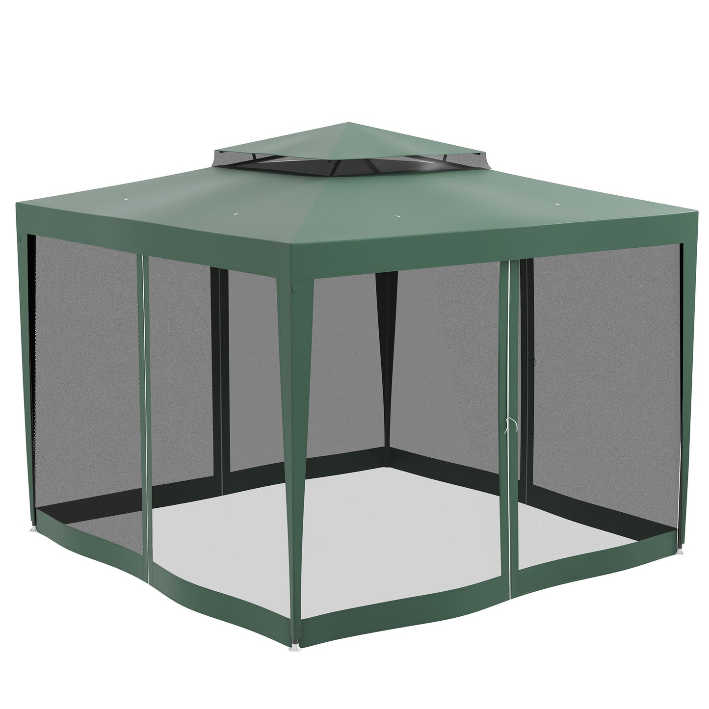 10' x 10' Outdoor Canopy Tent Party Tent with Mesh Netting and Double Tier Roof for Backyard, Garden, Patio, Green