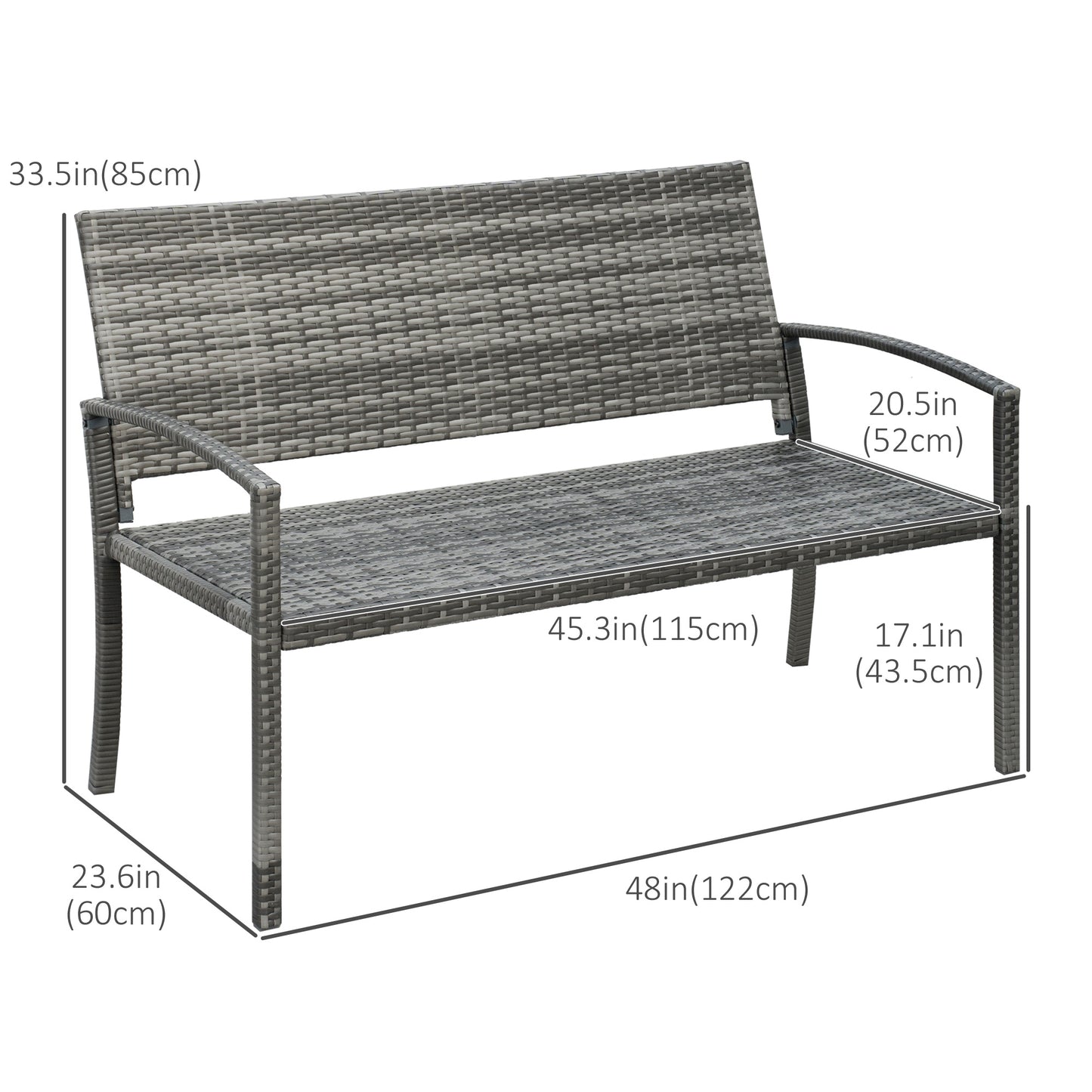 Rattan Wicker Loveseat Garden Bench Hand Woven Portable Backyard Gray