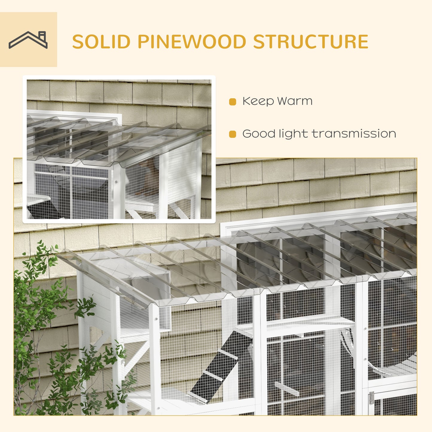 Large Outdoor Catio with Condos, Platforms, Doors, Ladders, Weather-Resistant Roof, White