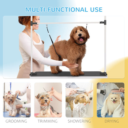 Adjustable Dog Grooming Table with 2 Safety Slings, Storage Basket, Black