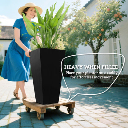 28" Tall Garden Plastic Planters, Outdoor and Indoor Flower Pots, Set of 3 for Entryway, Patio, Yard, Black