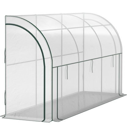 Walk-in Lean-to Greenhouse, Outdoor Gardening Green House with Zipper Roll-up Doors and Window, 10' x 3' x 5', White