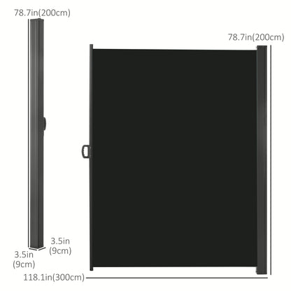 118" x 79" Retractable Side Awning Patio Outdoor Folding Privacy Screen with Resistance to UV Rays & Wind, Black