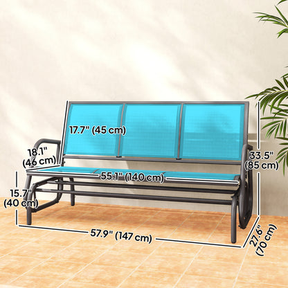 3-Seat Outdoor Glider Chair, Patio Rocking Chair, Steel Frame, Sling Fabric Seat for Garden, Backyard, Lawn, Blue